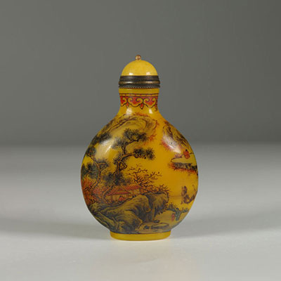 China: Pekin glass snuff bottle decorated with landscapes.