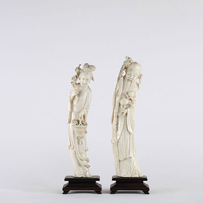 Paire de statuettes chinoises en ivoire