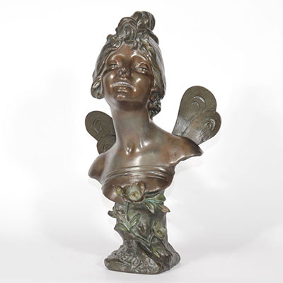 JULIEN CAUSSÉ (1869-1914).bronze Art Nouveau buste de jeune nymphe 
