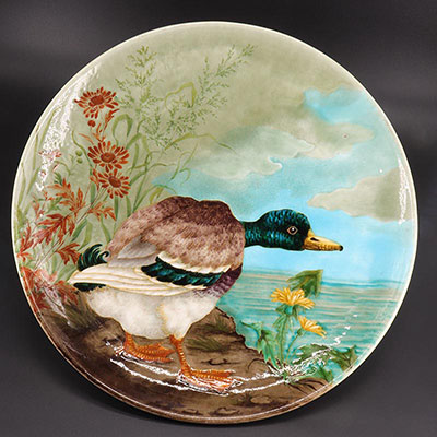 Théodore DECK (1823-1891) Grand plat, canard colvert