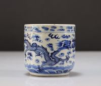 Pot à pinceaux en porcelaine blanc bleu à décor de dragons