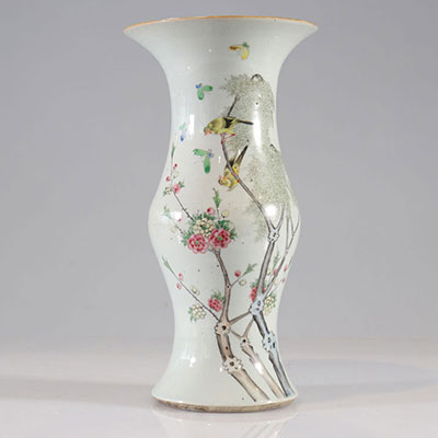 Qianjiang cai porcelain vase decorated with 19th century birds and butterflies