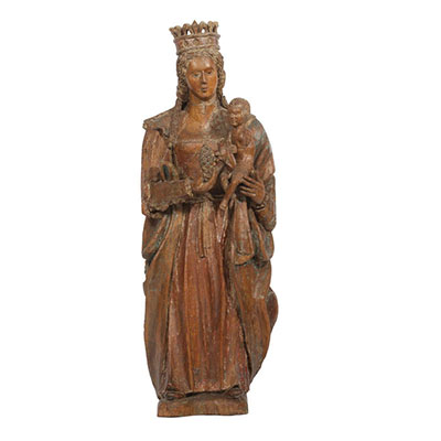 Ancienne vierge sculptée et polychromée 19ème ou antérieur