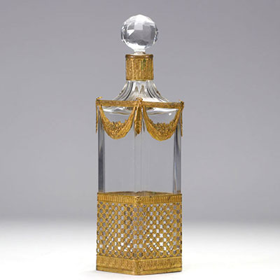 Beautiful Louis XVI style crystal and gilt bronze decanter
