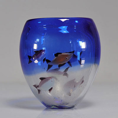 Vase en verre à décor de poissons Murano