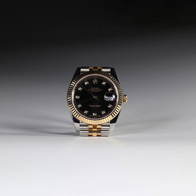 ROLEX Men 126333 Datejust. Steel and 18k (750) gold Jubilee wristwatch. Black dial with applied diamond indexes, Automatic movement. Dial41mm Gross weight. 148.5 g.