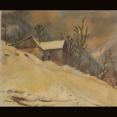 François FLECKINGER - oil on canvas snowy landscape