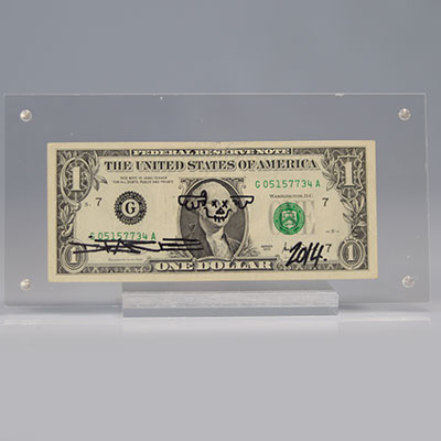 D*Face - One Dollar Bill, 2014 Black marker on U.S. One dollar