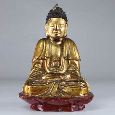 Chine Bouddha en bois et laque époque Qing