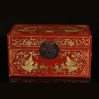 韩国-凤凰装饰的镀金红漆盒19世纪末
