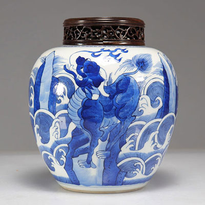 Vase en porcelaine blanc bleu, décor d'animaux, époque kangxi