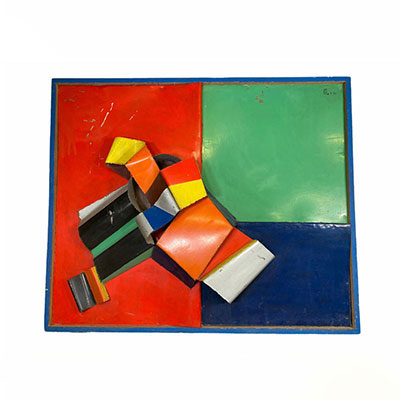 René Roche (1932-1992) très imposante sculpture sur cadre Métal (fer) peint