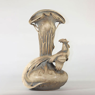 Imposant vase décor d'un faisan royal vers 1900