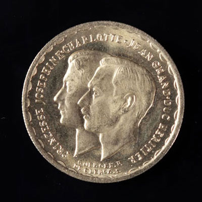 Piece Or 20 Francs 1953 à l'effigie du Grand Duc Jean et de la Princesse Charlotte