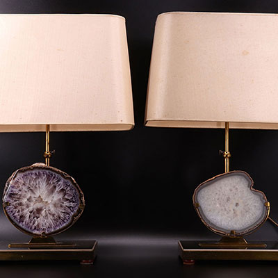 BELGIUM - pair of table lamps - brass and amethyst - WILLY DARO