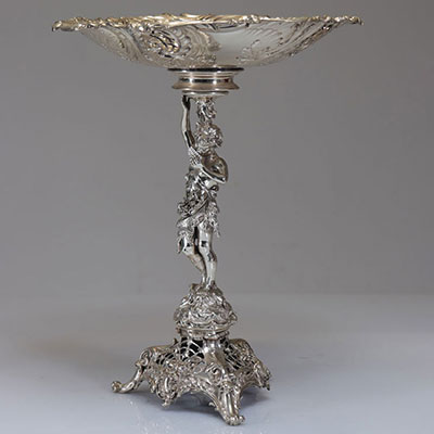 Coupe de table ornée d'un Faune en argent massif de style Louis XV