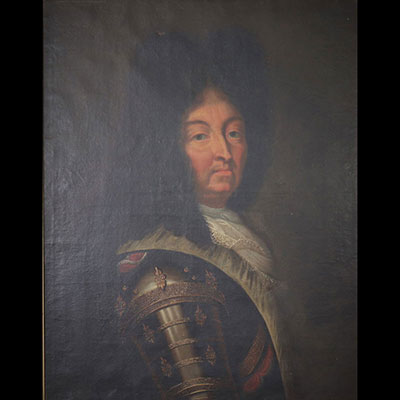 Huile sur toile portrait de Louis XIV d'époque 18ème