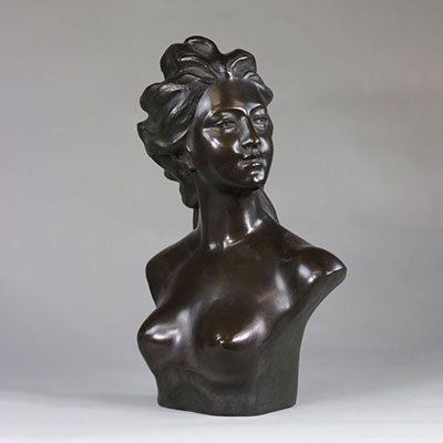 Jef LAMBEAUX (1852-1908) buste de jeune femme en bronze