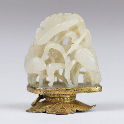 White jade carved with cranes in vegetation, 18th C. China