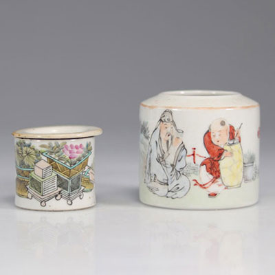 Brush holder and ink box in qianjiang cai porcelain