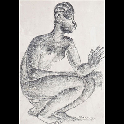 Auguste MAMBOUR (1896-1968) “seated African” lithograph