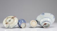 Lot (4) porcelaines blanc bleu époque Qing