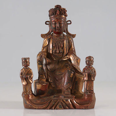 Ming period gold lacquered bronze statue of Guanyin Shancai and Longnü