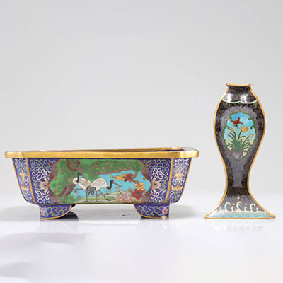 Cloisonné asiatique jardinière et vase vers 1900