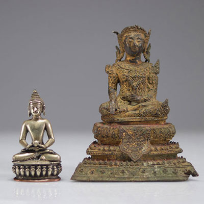 Lot of 2 old Buddhas in bronze and silver 18/19th