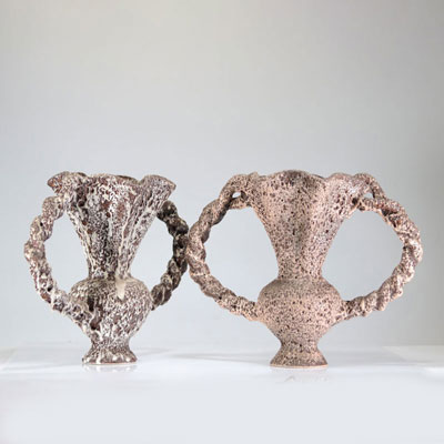 Marius Giuge (1909 - 1980 ) Imposante paire de vases