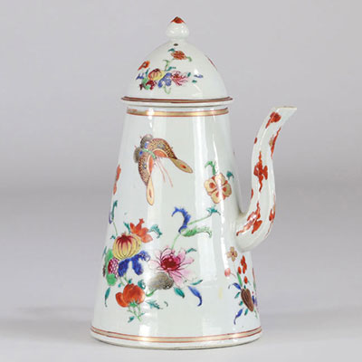 China 18th century porcelain chocolate maker decorated with flowers and butterflies