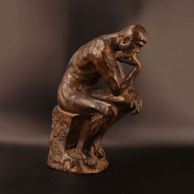 Bronze sculpture signed Chenet P foundry stamp with the crown, THE thinker of Rodin