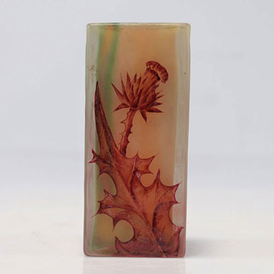 Daum Nancy acid-etched vase with thistles