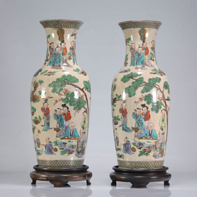 Paire de vases en miroir porcelaine de Nankin 19ème