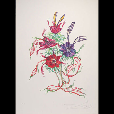 Salvador Dali. “Anemone for antipasto”. Color lithograph on Arches France paper. Signed 