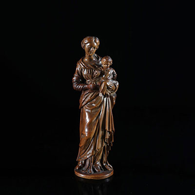 Flemish School of the 17th Carved Boxwood Madonna and Child