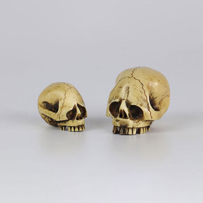 Japan lot of 2 netsukes in the shape of a 19th century skull