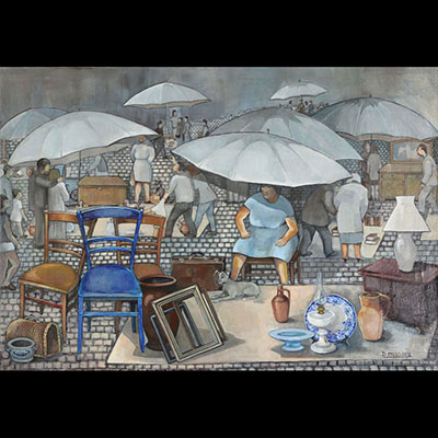 Denise GERION - MOSSOUX oil on canvas"The Blue Chair" in all its forms"