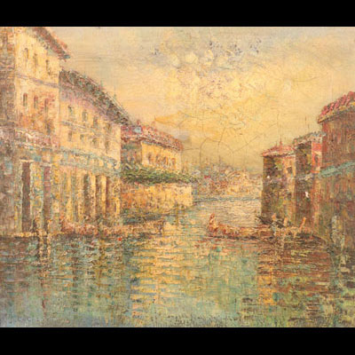 Antonio SCIALOJA (Rome 1914-1998) View of Venice Oil on canvas signed