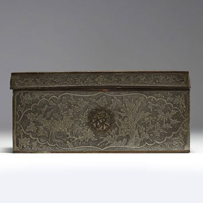 China - Pewter and copper tobacco drying case with dragon decoration, late 19th century.