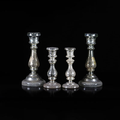 Set of 4 18 / 19th century sulphide glass candlesticks