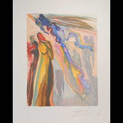 Salvador Dali. « The Two Circles of Spirits ». Lithographie sur papier arches. Signé « Dali » au crayon en bas à droite. Comporte le cachet embossé « Dali »