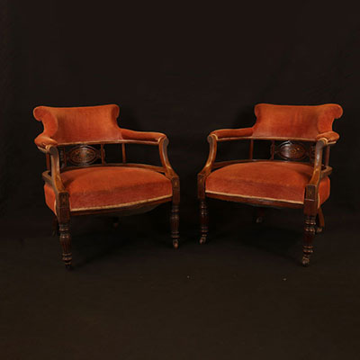 Pair of mahogany armchairs and inlays