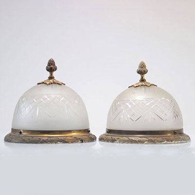 Pair of crystal and gilt bronze ceiling lights