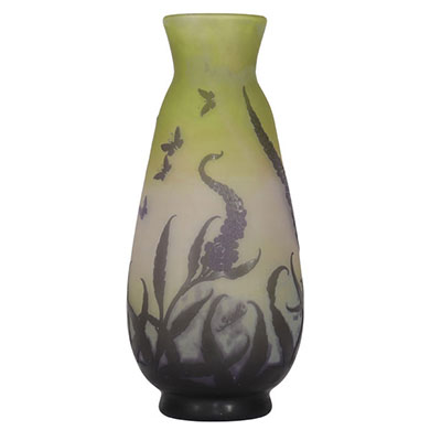Emile Gallé very important decorative vase with hibiscus and butterflies