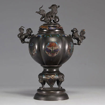 Brûle parfum en bronze cloisonné provenant d'Asie du XIXe siècle