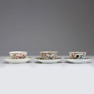 Bols et assiettes (3) en porcelaine de la famille rose XVIIIème