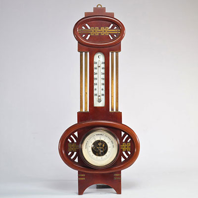 Gustave SERRURIER-BOVY (1858 - 1910) thermomètre - baromètre en laiton et acajou