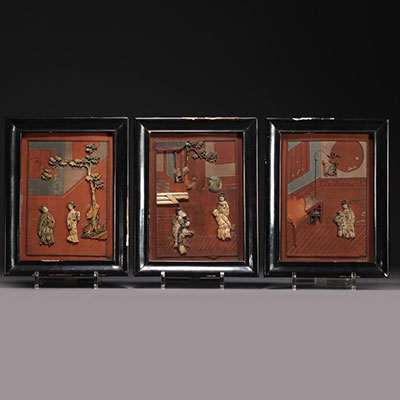 China - Set of three hard stone and jade frames. 19th century.