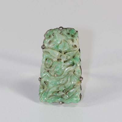 Jadeite pendant, French silver posterior mount, late 19th century China